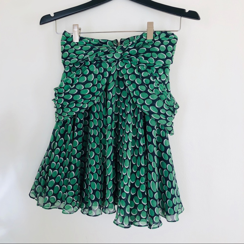 Zac Posen Polka Dot Ruffle Mini Skirt - Leaf Print - Size 2/XS/S